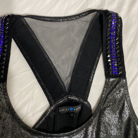 Dressy tank top purple rhinestone grey/sliver by guess Tiesto size med - Picture 2 of 4